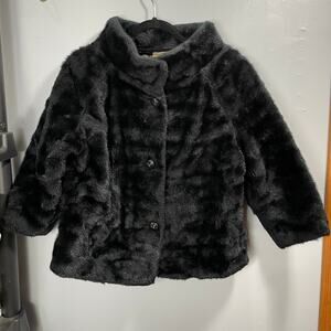 VTG 60s Styled by Winter Black Faux Fur Coat Crop Ladies Medium Mob Wife Luxury